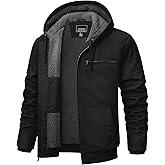 TACVASEN Men's Work Utility Jackets Duck Canvas Waterproof Jackets Heavy Duty Coats Winter Sherpa Fleece Lined Hoodies