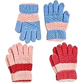 AIMI 3 Pairs Kids Winter Knit Gloves Stretchy Full Finger Fluffy Warm Mittens for Children Toddler Girls 5-10 Years