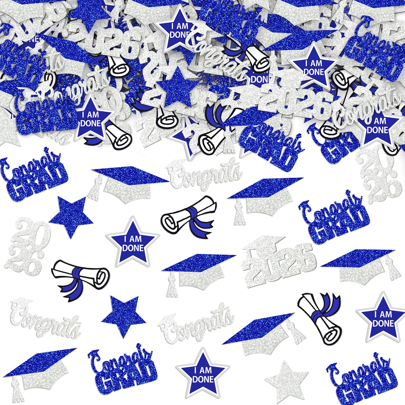Photo 1 of 200Pcs Blue and Sliver Graduation Confetti 2026 Graduation Table Confetti 2026 Grad Table Decorations Blue Sliver Congrats Decorations