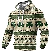 BXJX St Patricks Day Sweatshirt Men Lucky Clover Long Sleeve Pullover Irish Shamrock Hoodie Casual Holiday Shirts Pocket