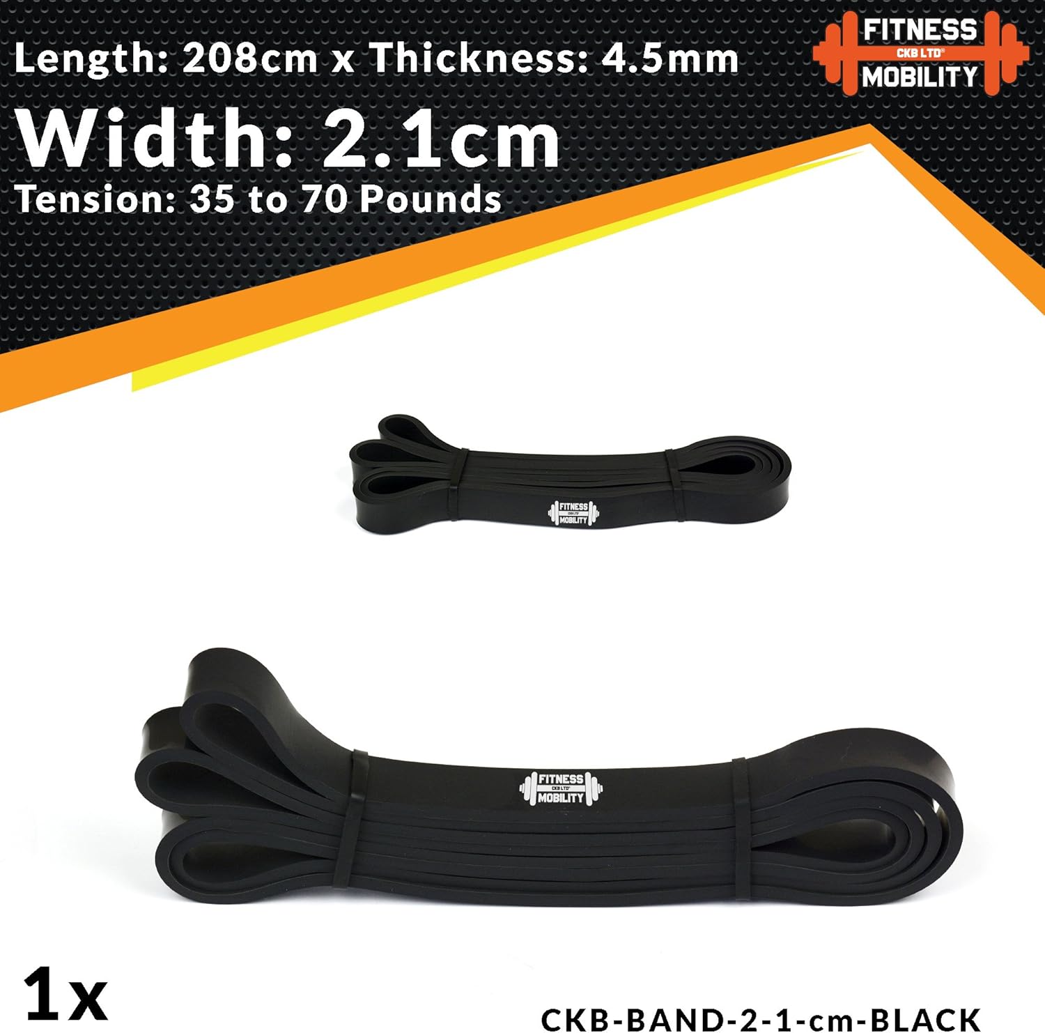 Gym Resistance Bands BLACK - By CKB LTD®, 35-70lb - 2.1 cm -BLACK - Image 3