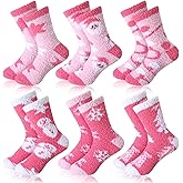 Jeere 6 Pcs Pink Christmas Socks Womens Snowflake Socks Fluffy Winter Warm Coral Soft Fleece Cozy Thick Gift for Holiday