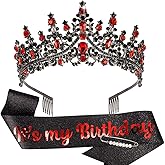 TOBATOBA Birthday Crowns and Sash Set for Women and Girls, Red and Black Birthday Decorations