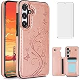 Asuwish Phone Case for Samsung Galaxy S25 5G with Tempered Glass Screen Protector and Card Holder Wallet Cover Stand Flip Leather Cell Accessories S 25 25S GS25 G5 SM-S931U 6.2 inch Women Rose Gold