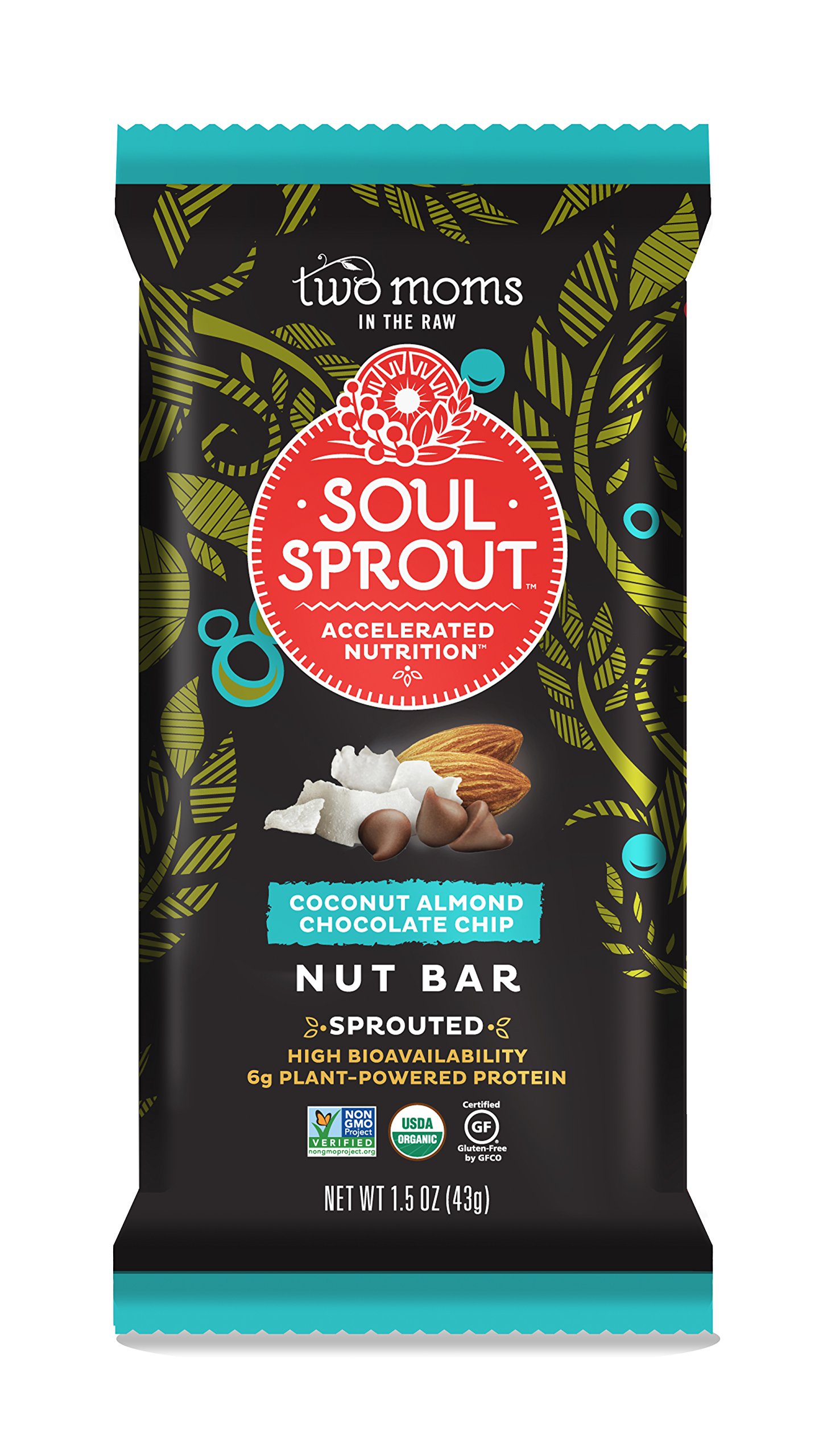 Soul Sprout by Two Moms Sprouted Nut Bar, Coconut Almond Chocolate Chip, 1.5oz (12 Count)