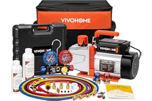 VIVOHOME VG Series AC Vacuum Pump and Gauge Set, 3/4 HP 7.2CFM 2 Stage HVAC Vacuum Pump and 4 Way Manifold Gauge Kit with 5ft Hoses for R134a R12 R22 R502 R410a Auto HVAC Systems Commercial Use