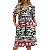 Ekouaer Women Zipper Robes Waffle Short Bathrobe Lightweight House Coat with Pockets Soft Nightgown S-3XL