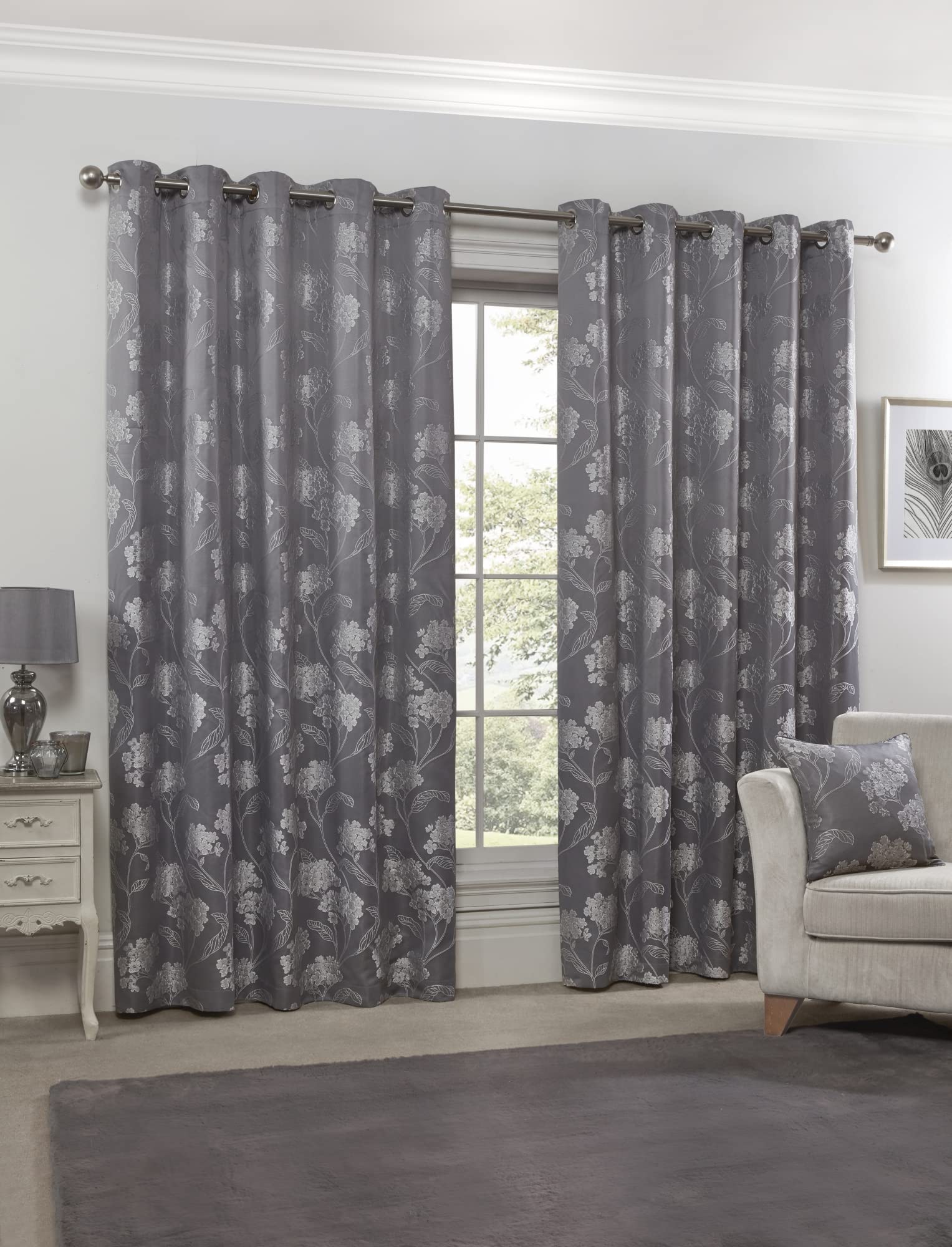 Emma Barclay – Fully Lined Curtains for Bedroom Living Room Jacquard Eyelet Two panel Floral Curtains Blossom Collection (66” x 54” Inch)(Colour) — image 1
