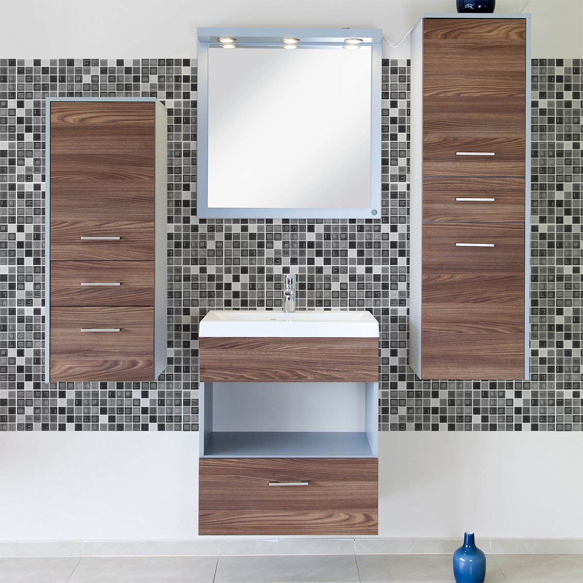 Ambiance Sticker Self-Adhesive Decorative Wall Decal Cement Tile for Bathroom and Kitchen Mosaïques Nuance de Gris - Pack of 9 Stickers of 20 x 20 cm