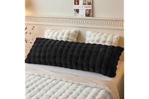 LIFEREVO Fluffy Faux Rabbit Fur Body Pillow Cover, Luxury Bubble Waffle Shaggy Plush Bed Body Pillowcase with Zipper Closure, Long 20"x54" Fuzzy Furry Pillow Case for Adults Kids Girls Teens, Black