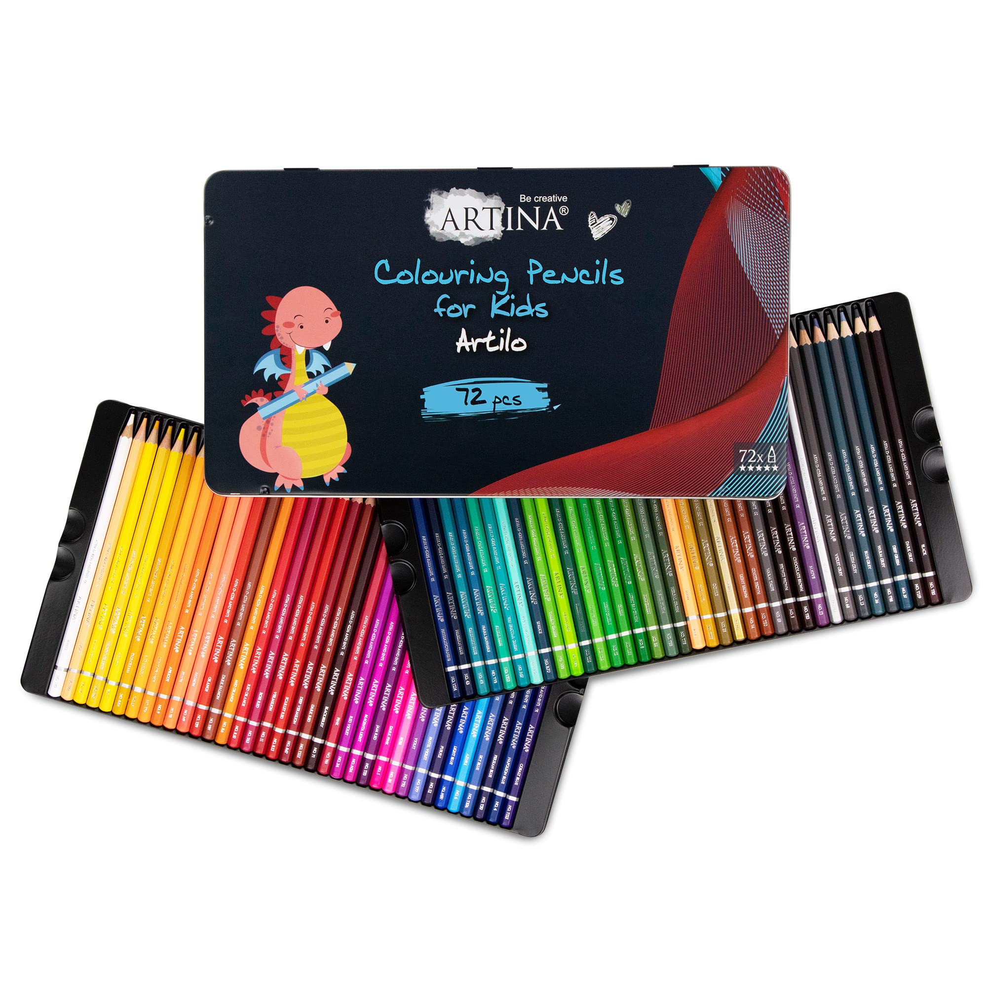 Artina 72pcs Kids Colouring Pencils Set Artilo XL Wooden Pencils Set - FSC® Crayons Set Shatterproof & Highly Pigmented Crayons for Colouring In School Art Pens Drawing Crayola Art Set