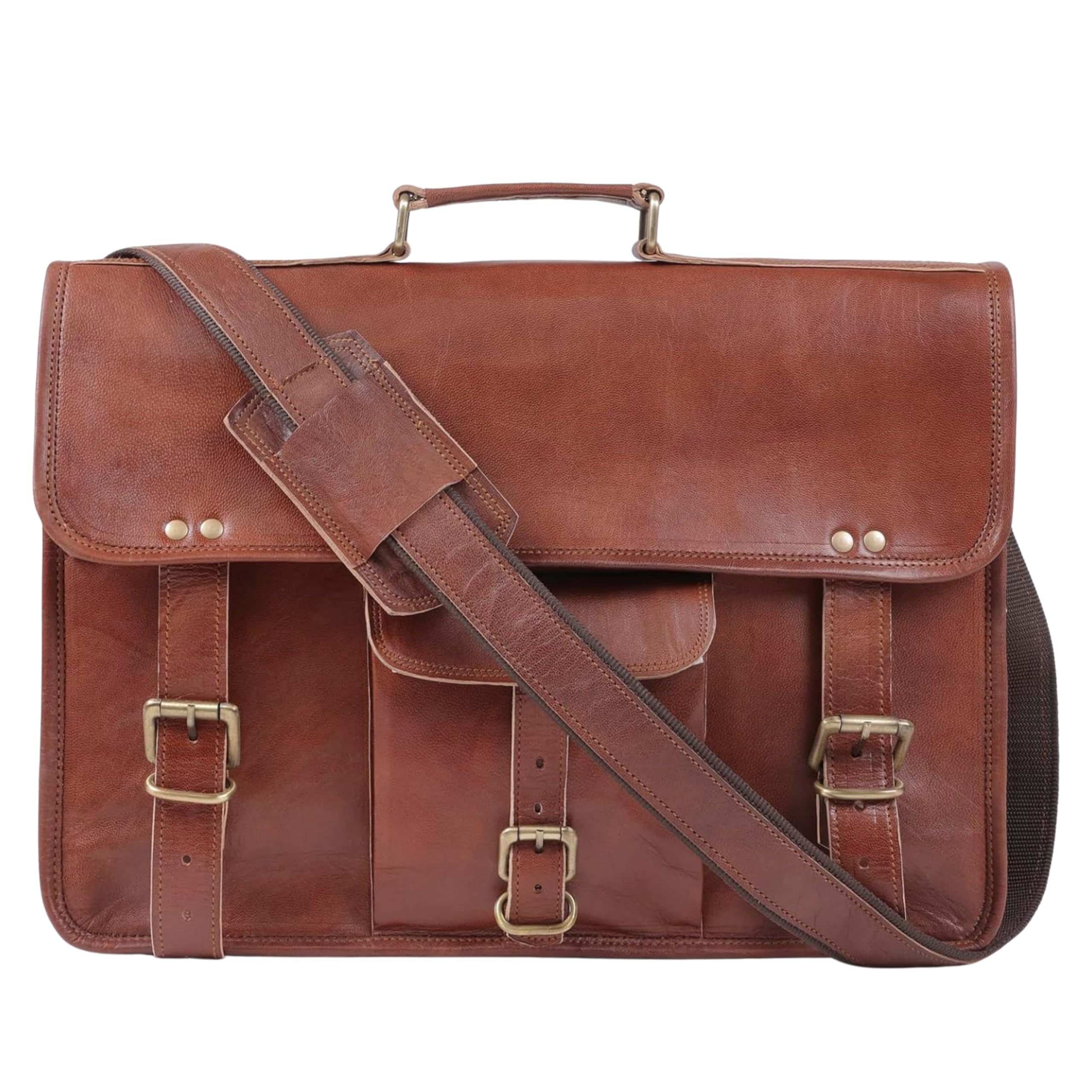 ALASKA EXPORTS Leather Messenger Bag Laptop Satchel Vintage Brown Genuine Leather Briefcase Shoulder Laptop Bags Professional Office Work Satchels