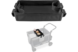 QAZWQAZ Stroller Snacks Tray for Wonderfold Wagon W4, Double Sided Bottom Padding - Storage Mesh Pockets - 2 Kid’s Cup Holders, Faux Leather Polyester Side Easy to Clean for Eating & Activities (W4 Series)