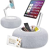 AboveTEK Kindle Pillow Stand, Magnetic iPad Holder for Bed with Snack Bowl, 360° Adjustable Soft Tablet Lap Pillow for Reading, Compatible with Kindle, Tablet, Phone, Ideal Cozy Gift for Family(Gray)