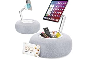 AboveTEK Kindle Pillow Stand, Magnetic iPad Holder for Bed with Snack Bowl, 360° Adjustable Soft Tablet Lap Pillow for Readin