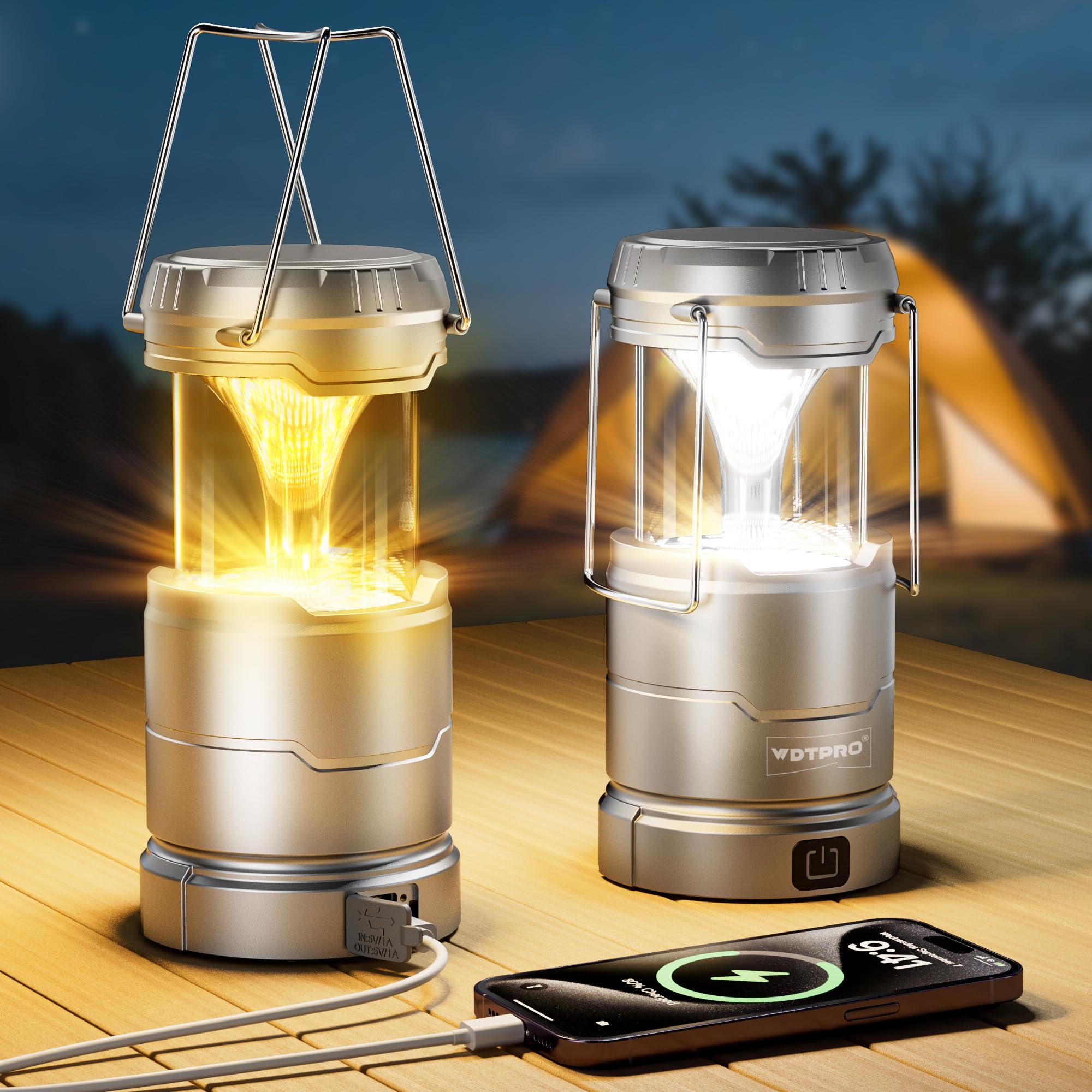 Photo 1 of 2 Pack Camping Lantern Rechargeable Collapsible, 65 LED 3 Light Modes Camping Lights, Stepless Dimming, Waterproof Portable Lanterns for Camping Power Outages Tent Emegency Home Hiking