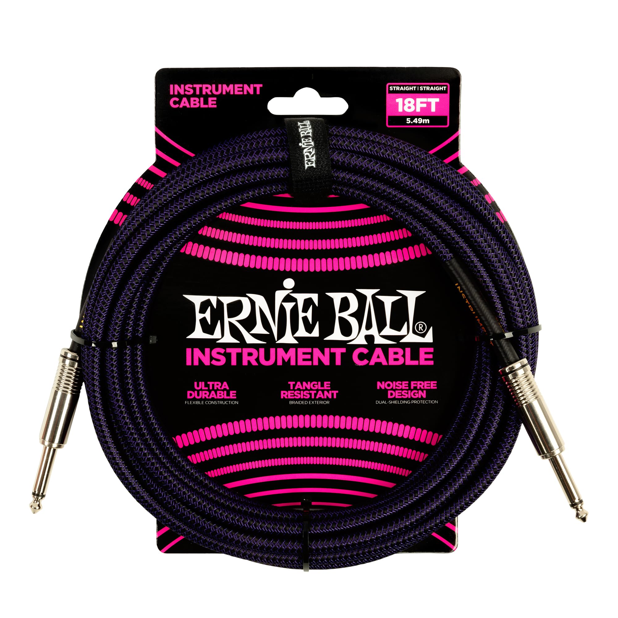 Ernie Ball 18' Braided Straight/Straight Instrument Cable - Purple Black