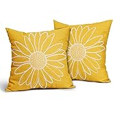 aportt Spring Summer Daisy Flowers Pillow Covers 18X18 Inch Yellow Floral Bloom Decorative Pillow Cases Seasonal Modern Cotton Linen Throw Pillows Set of 2 Farmhouse Home Decor for Sofa Couch