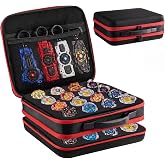 Junkin Spinning Top Case Storage, Large Capacity Organizer,Black, Red | Holds up to 32 Spinning Tops, Double Layer Portable, Carrying Case for Spin Top Fans Gift, Storage Accessories