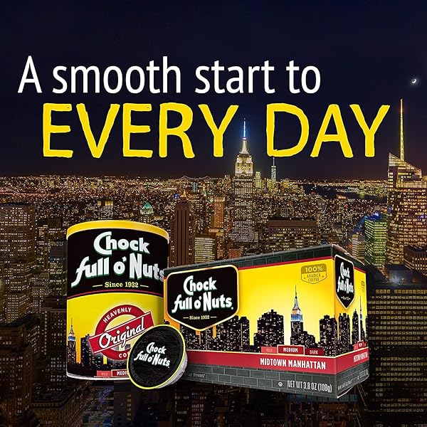 CHOCK FULL O’ NUTS UPPER WEST SIDE DARK ROAST, K-CUP COMPATIBLE PODS – ARABICA COFFEE IN ECO-FRIENDLY KEURIG-COMPATIBLE SINGLE SERVE CUPS, 12 COUNT (PACK OF 1)