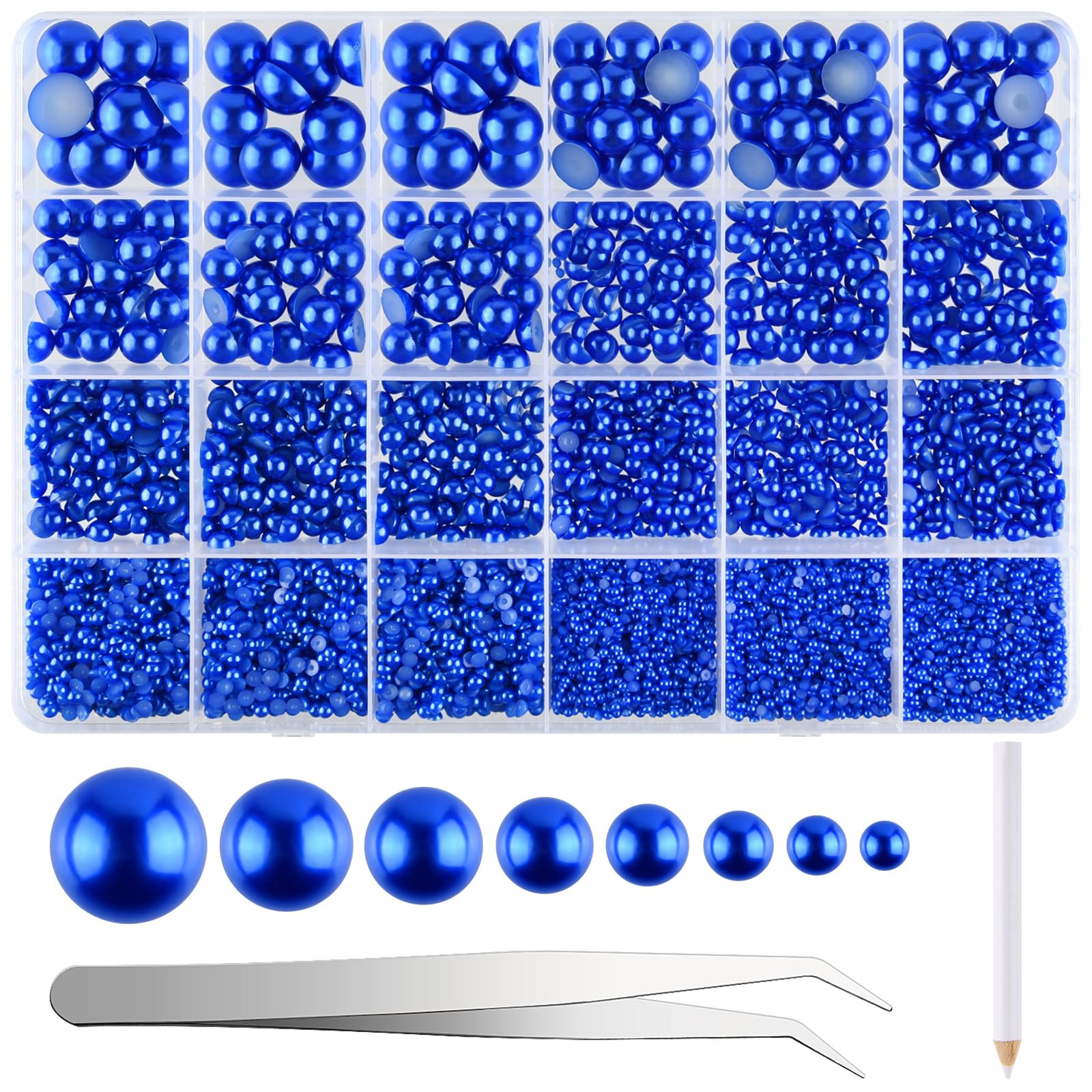 NACHLYNN 12000 Pcs Half Bead 8 Sizes Blue Flatback Pearl Beads Flat Back Pearl Half Round Pearls for Crafts Embellishment Shoes Phone Case Making — image 1
