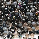 Niziky 500PCS Crystal Glass Beads for Jewelry Making, 4mm Multicolor Black Faceted Rondelle Beads with Hole, Glass Crystal Briolette Spacer Bead for Jewelry Bracrlet Making Crafts Projects