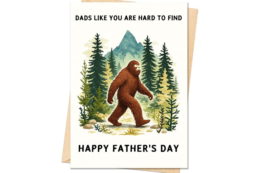 IDU Fathers Day Card, Funny Fathers Day Card Gifts Decorations for Dad from Daughter Son, Happy Father's Day Cards Gifts Ideas with Envelope, Unique Outdoor Bigfoot Theme Cards for Dad