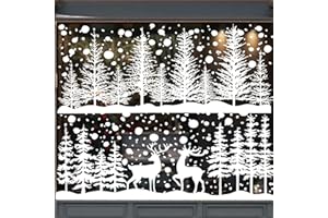 DIYDEC 8 Sheets Christmas Window Clings Snowy Christmas Forest Trees Window Decals Double-Sided Winter Window Stickers Decorations for Xmas Holiday Home Party Glass