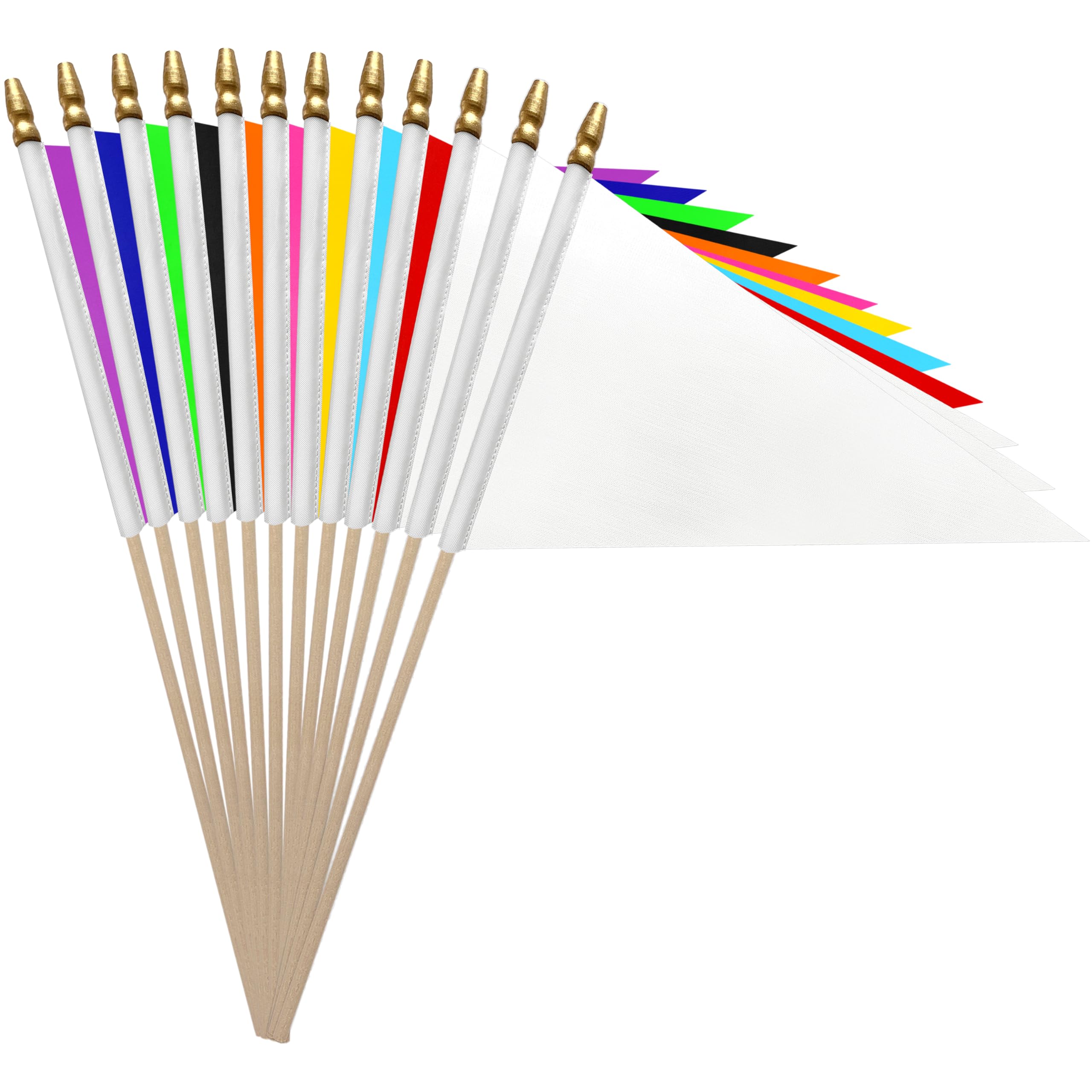 Photo 1 of WEITBF 12Pcs 8×12 Inch Solid White Red Orange Yellow Green Blue Purple Black Pink Pennant Flags Set Small Mini Blank Sublimation DIY Triangle Flags on Stick Handheld Solid Color Graffiti Flag