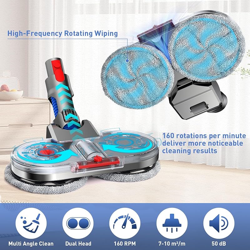 Wischaufsatz für Dyson V7/V8/V10/V11/V15 Zubehör Wischaufsatz für Dyson Wischmopp Aufsatz für Dyson mit Abnehmbaren Wassertank, Füllbehälter und 8 Waschbare Mopps