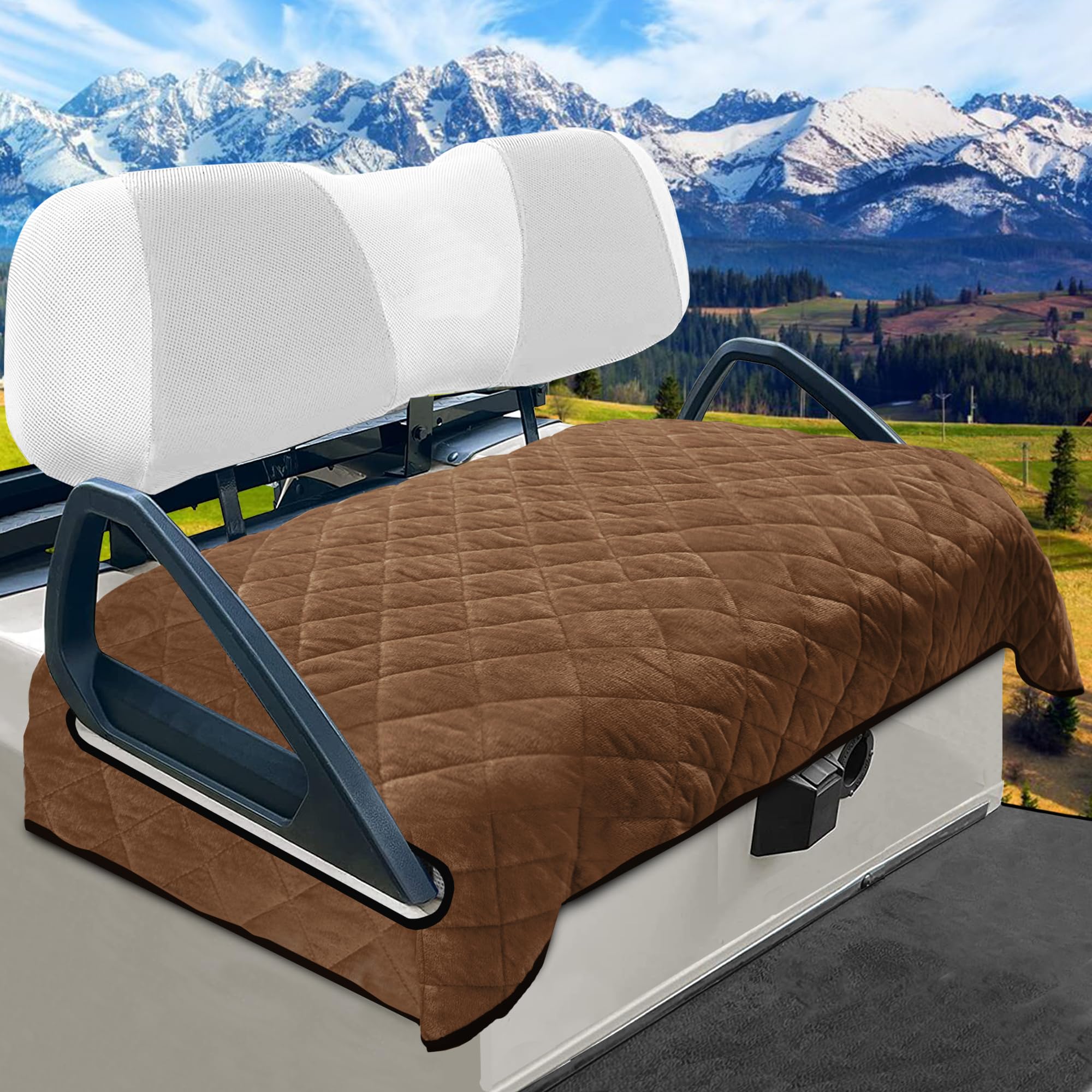 Photo 1 of YOKYHOM Golf Cart Seat Covers for Cool or Cold Weather, Golf Cart Seat Towel Blanket, Short Plush Surface, Keep Warm, Suits EZGO, Yamaha, Club Car and Other 2-Seat Golf Carts, 51"x 30.5", Dark Brown