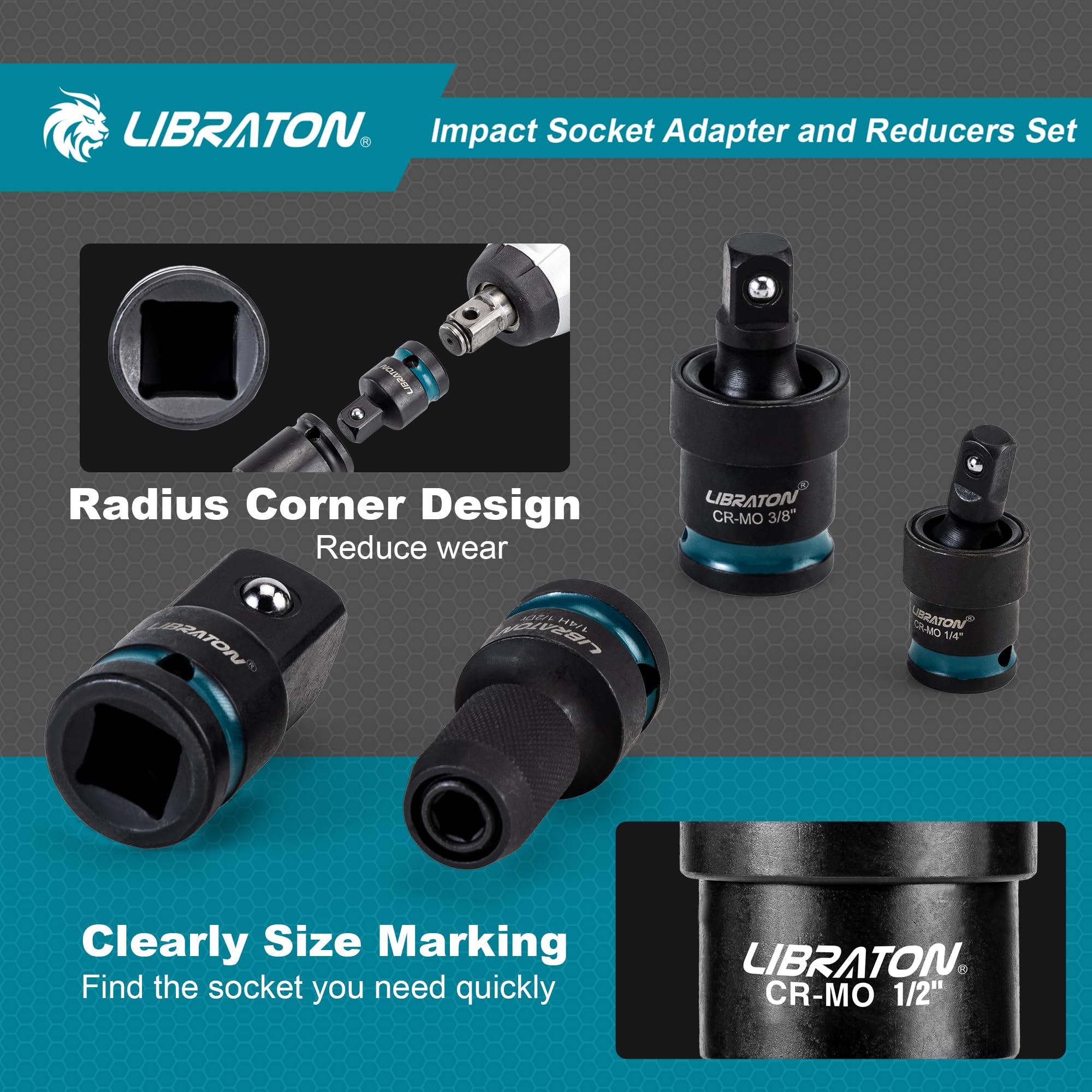 LIBRATON 11tlg Schlag-Steckschlüssel-Adapter, Reduzierset Stecknuss Adapter 5