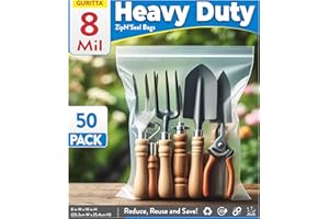 GURITTA Heavy Duty Zip Bags 8mil Thick - Puncture Resistant Resealable Poly Bags - Great To Store Tools With Sharp Edges, Small Business Packaging Supplies & Home Organisation - 8"x10" Pack 50