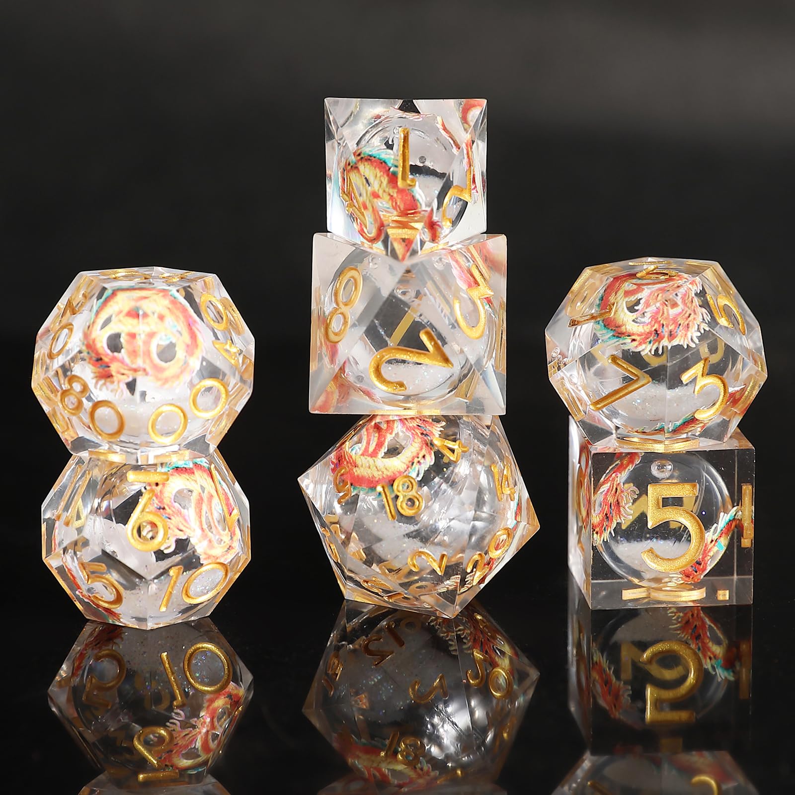 DND Dice Set Quicksand Resin Sharp Edge D&D Dice 7pcs Handmade Polyhedral Dungeons and Dragons MTG RPG Ttrpg Pathfinder Roleplaying D and D D20 D12 D10 D8 D6 D4 Dice with Box