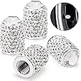 ToBeQueen Bling Tire Valve Caps, 4 Pack Handmade Crystal Rhinestone Tire Caps Universal Bling Car Accessories for Women Dustproof Bling Valve Stem Caps Cover for Car/SUV/Motorcycle/Bike(Silver)