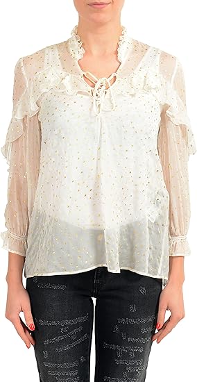 Amazon Just Cavalli レディース シルクのポルカはブラウストップシースルードット Us Sサイズ It 40 白 シャツ ブラウス 通販
