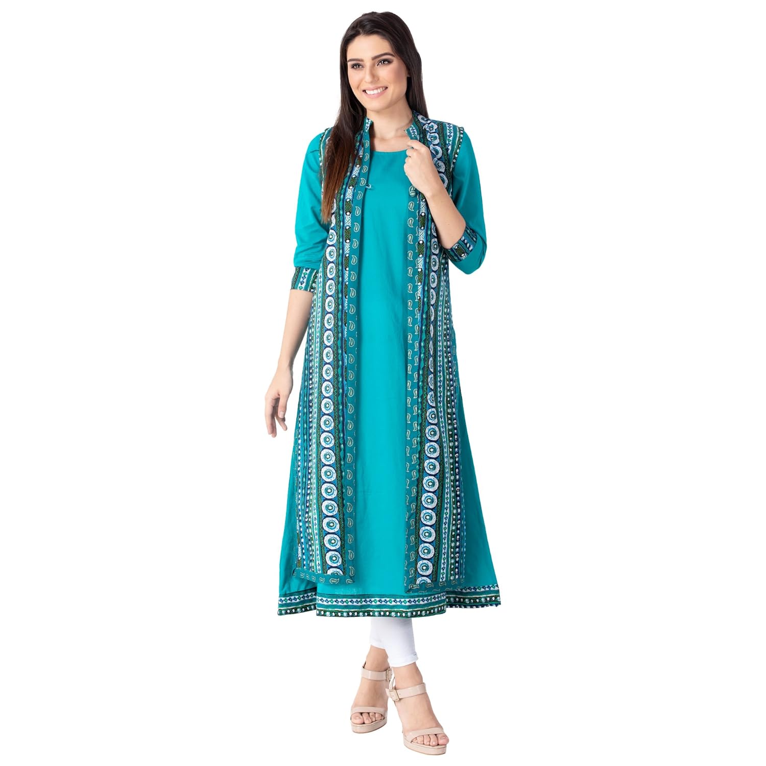 m&d 3/4 sleeve double layer a-line kurti for women for casual,festive or party wear occasions