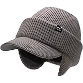 C.C Beanie Strechy Snug Fit Soft Knit Hat with Visor Brim & Ear Warmer Flaps