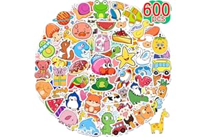 Apakkai 600 Pcs Cute Stickers for Kids, Water Bottle Stickers for Teens, Kawaii Vinyl Phone Laptop Skateboard Animal Waterproof Sticker, Bulk Aesthetic Sticker Packs for Boys Girls Teacher