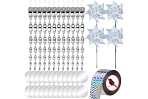 QUUNOOT Bird Deterrent Devices Outdoor Set,12 PCS Bird Reflectors Rods,24 PCS Highly Reflective Double-Sided Bird Reflectors,Keep Pigeons,Woodpeckers and Other Birds Away