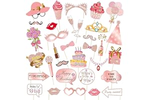 DOKLY 33 Pcs Happy Birthday Party Photo Booth Props Set of Rose Gold Selfie Party Supply and Decoration for Her Happy Birthda