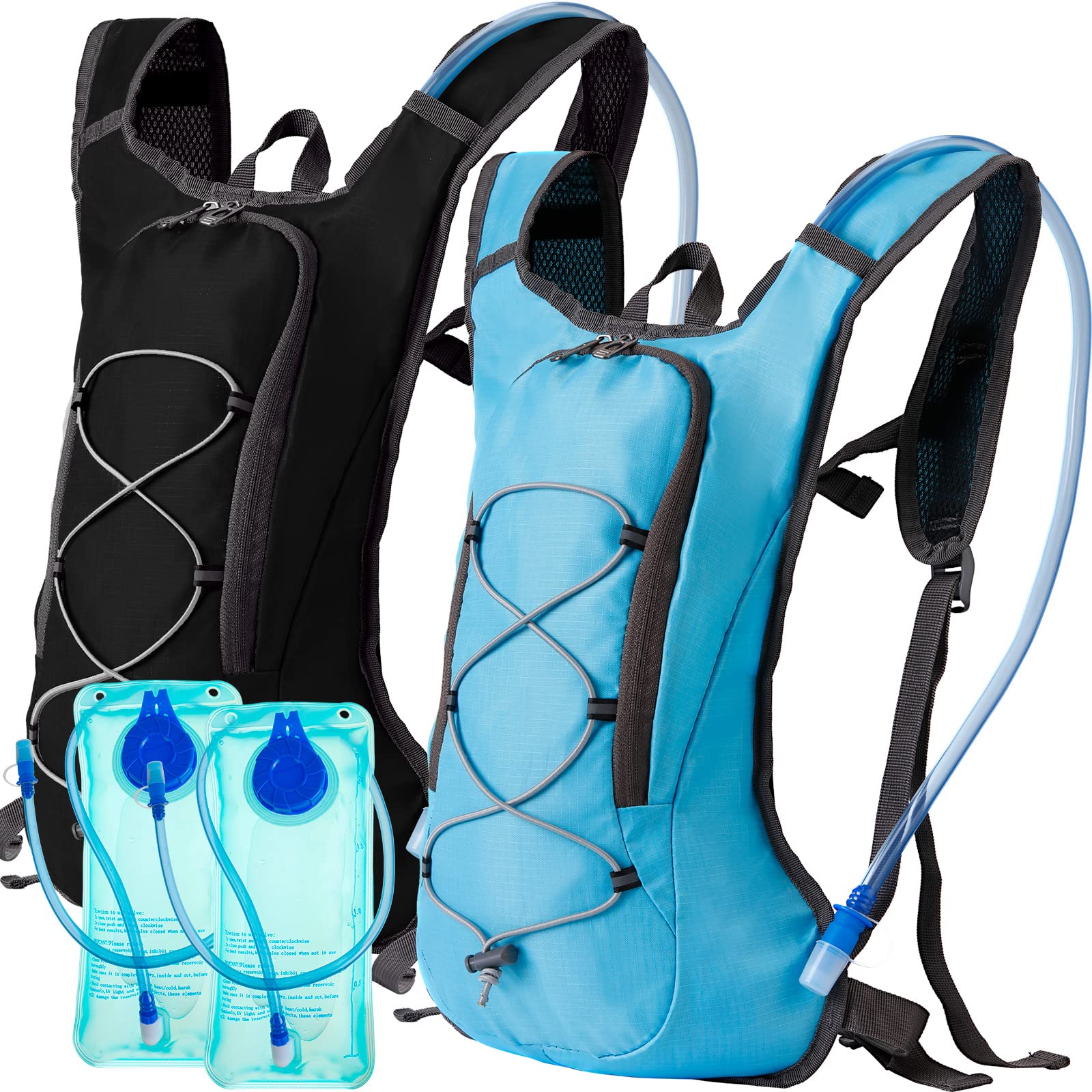 Photo 1 of Wesiti 2 Pack Hydration Backpack Pack with 2 Pcs 2L Hydration Bladder Hiking Backpack Bladder for Hiking Cycling Climbing(Black, Blue)