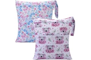 eaxin 2pcs Cloth Diaper Wet Dry Bags Waterproof Reusable with Two Zippered Pockets Travel Beach Pool Daycare Soiled Baby Items Yoga Gym Bag for Swimsuits or Wet Clothes-Butterfly,Koala