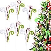 White Red and Green Christmas Tree Decor 16" Candy Cane Tree Pick Lime Green Xmas Topper Ornament Curly Stem Large Lollipop Branch Stick Elf Pick Spray for Home Wreath Vase Filler Craft Holiday Party