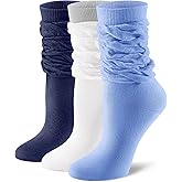 FITRELL Slouch Crew Socks for Women, Pre-sewn Slouch Look Soft Cotton Mid Calf Retro Cute Socks 3 Pairs (Can't Straighten)