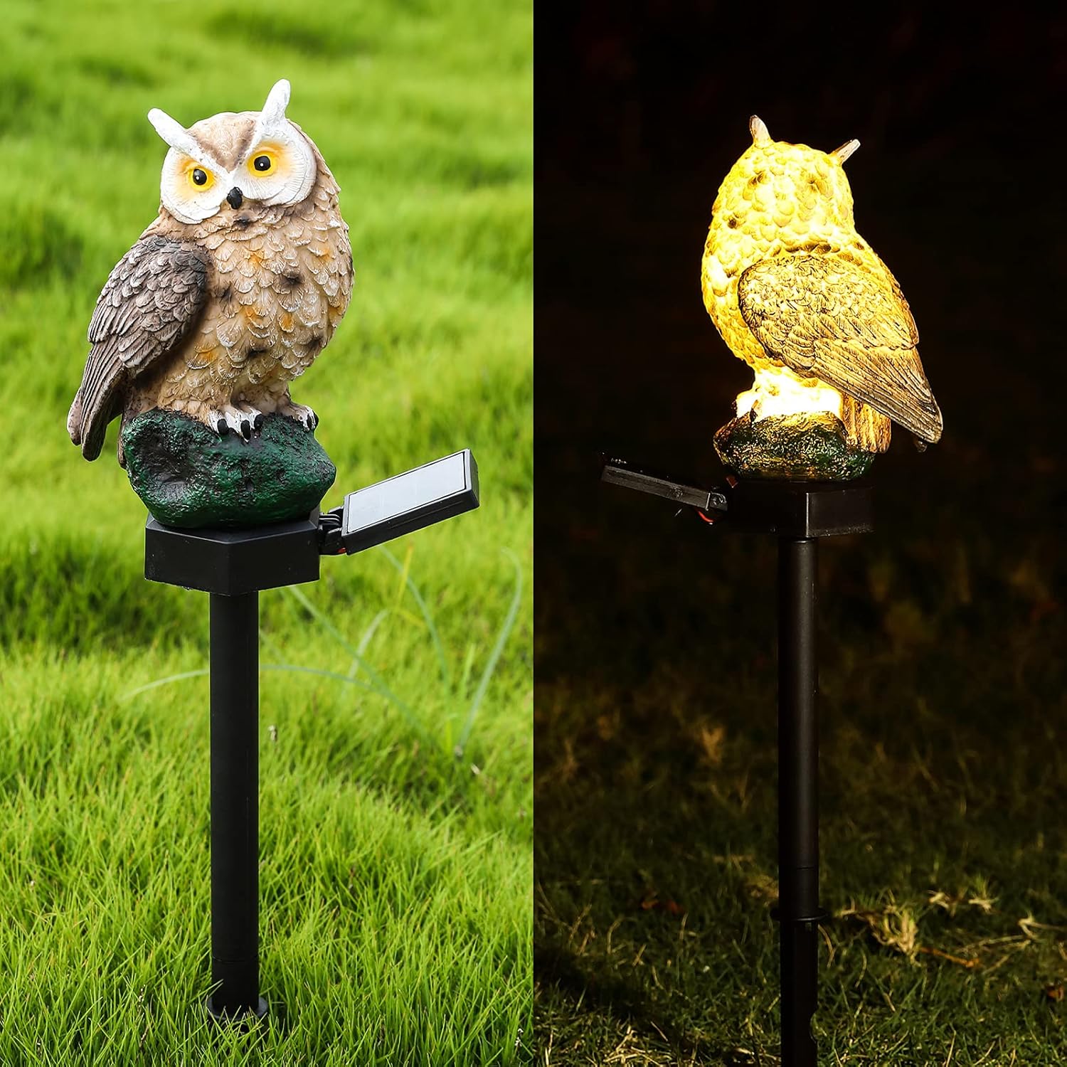 CAMMILE Solar Owl Landscape Light Solar Garden Light Outdoor Decorative Stake Outdoor Figurine Lights Waterproof Landscape Lighting for Lawn Patio Walkway LED Garden Lights