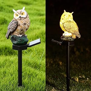 CAMMILE Solar Owl Landscape Light Solar Garden Light Outdoor Decorative Stake Outdoor Figurine Lights Waterproof Landscape Lighting for Lawn Patio Walkway LED Garden Lights