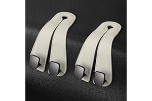 JOJOY LUX 2025 Automotive Seat Back Hooks,Leather Car Seat Hooks,Dual Headrest Organizer Hangers for Purses, Bags & Phones, 2 in 1 Car Headrest Hidden Hook for Tidy Organization,Pack of 2(Ivory White)