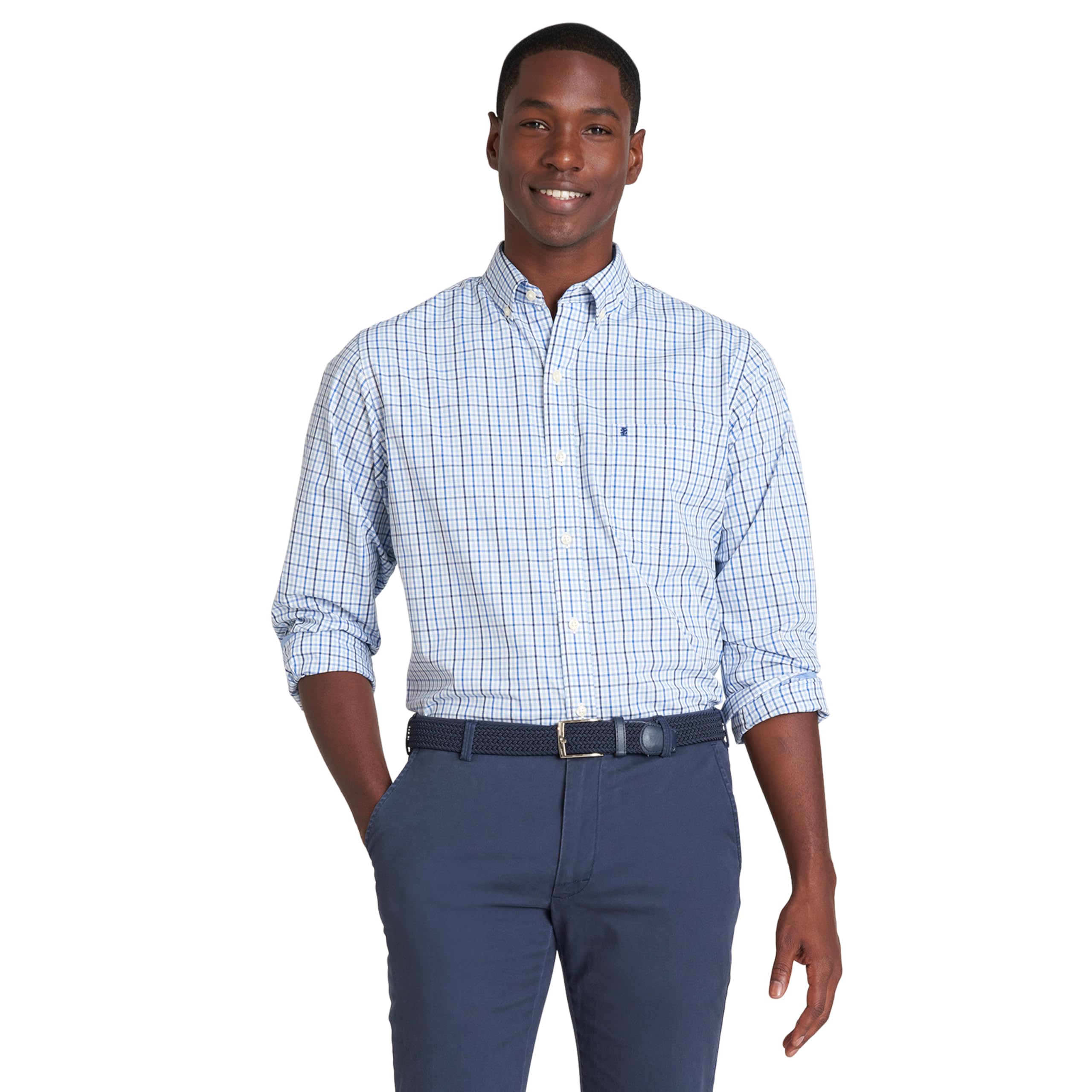 Izod Men’s Performance Comfort Long Sleeve Shirt, Turkish Sea, Large