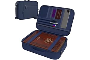 DEHITE Bible Case for Men – Bible Bag for Women – Solid Blue Large Size – Fits Book 10.1 x 7.1 x 1.9 in – Pen Slots – Zippered Pocket – Shoulder Strap – Premium Fabric – Church Christian Gift